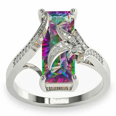 925 Sterling Silver Rainbow Mystical Fire Topaz Wedding Engagement Ring Size 10 • $15.74