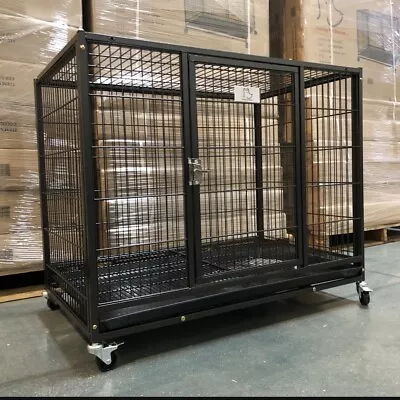 🐕 Heavy Duty 37” Pet Dog Kennel Crate Cage ✅Metal Grid Tray & Casters 🐶🐶 • $150