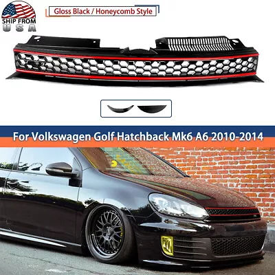 Front Upper Grille W/Red Trim For 2010-2014 VW MK6 Golf GTI Jetta Sportwagen USA • $44.98