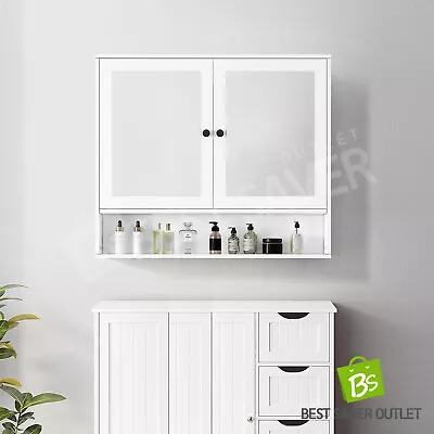 Bathroom Mirror Cabinet Wall Medicine Shaver Storage Organiser 2 Doors White • $99.79
