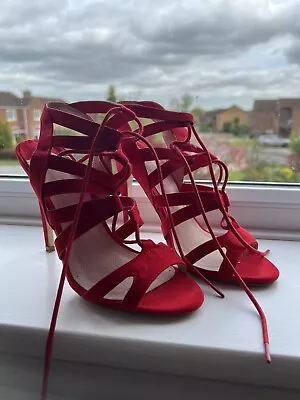 FAITH Bright Red Strappy Heel Shoes Size 5 • £5