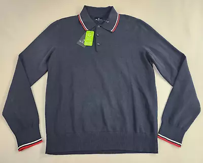 BEN SHERMAN Men Polo Shirt Long Sleeve BS33SR066 Navy Cotton Button L $99 • $29.99