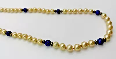 Majorica Champaign Pearls And Lapis Lazuli Necklace On Sterling Silver 16  • $55