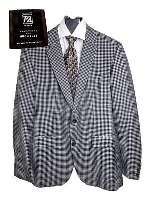 40L Hugo Boss Gray Shepherd Check Sport Coat Lanificio TESSE Biella Wool Blazer • $24.50