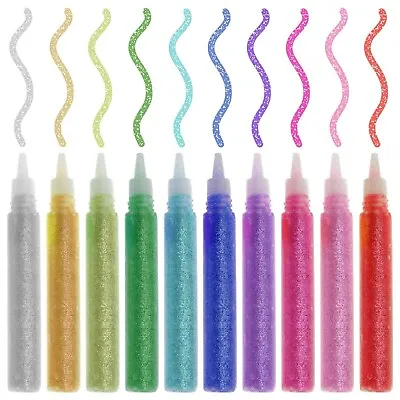 10Pc GLITTER GLUE SET Sparkly Pens Tubes Kids Children Card Making DIY Art Craft • £2.79