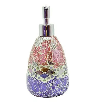 Pink Aztec Glass Mosaic Soap Dispenser Pump Bottle Holder Crystal Colourful • $37.59