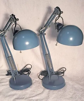 2 Vintage Lamps IKea FORSA Petrol Blue Industrial Study Bedside Table Lamp. • $85