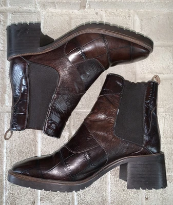 $34 • Buy Zara Women Ankle Boots Sz US 8 /EUR 39 Chunky Chelsea Lug Soles Brown Alligator