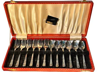 YEOMAN  EPNS Silver Plated 12 Dessert Tea 5” Forks & Spoons In Presentation Box • $24.99