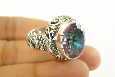 Ornate Mystic Topaz Solitaire 925 Sterling Silver Ring Size 6 7 8 9 • $89
