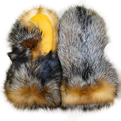 Glacier Wear Crystal Dyed Silver Fox Fur Gauntlet Mittens Mts1099 • $589.95