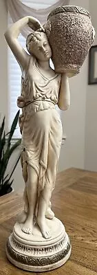 MARWAL Chalkware Greek Goddess Statue Holding Flower Planter Vase Urn Lg 21” Vtg • $75