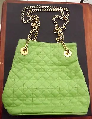 Tula - Quilted Lime Green Faux Leather Handbag - VGC • £4.49