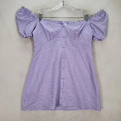 Unbranded Womens Dress Size L Lilac Gingham Stretch Off Shoulder Micro Mini • $15.25