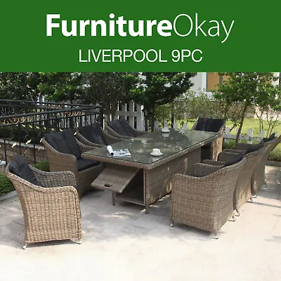 $3249 • Buy FurnitureOkay® Liverpool 9pc Wicker Outdoor Dining Setting Patio Furniture Set