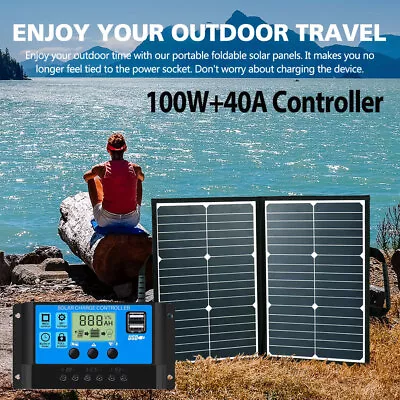 100W 12V Portable Foldable Solar Panel Kit + 40A Controller Trailer Car Caravan • £75.99
