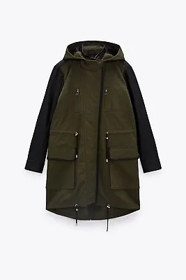 $36.58 • Buy Zara Long Combination Parka ~ Black/khaki Rrp £99 Size Small