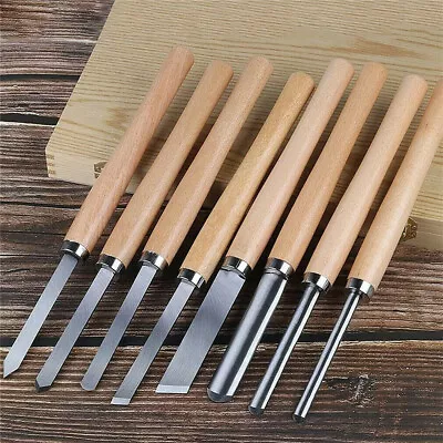 8-Shape Wood Lathe Chisel Set Steel Turning Tools HHS Blades Woodworking Gouge • $34.91