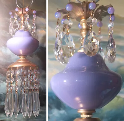 Vintage Purple Amethyst Murano Glass Swag Lamp Brass Corner Room Crystal Beads • $149