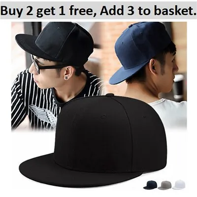 Adjustable Men Peak Plain Flat Hip Hop Unisex Snapback Classic Baseball Hat Cap • £6.19