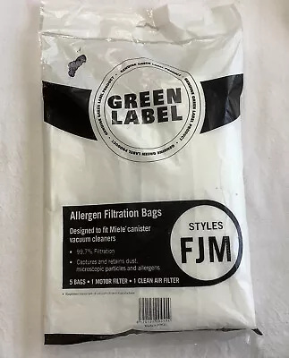 5 Green Label FJM Allergen Filtration Vacuum Bags 2 Filters For Miele Canister • $6.99