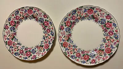 Set Of 2 Crown Staffordshire Bone China Chintz Springtime Salad Plates • $15.99