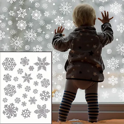 £3.91 • Buy 72 Large&Small Christmas Snowflake Window Stickers Silver Shiny Wall Glass Cling