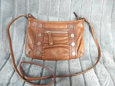 Vintage B. Makowski Genuine Leather Brown Crossbody Bag Purse W/Metal Rivets CF • $22