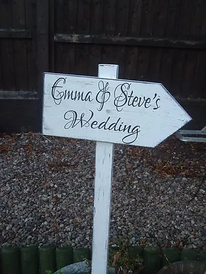 £16.99 • Buy Shabby Wooden Wedding Arrow Sign Vintage Wedding This Way Personalised Arrow