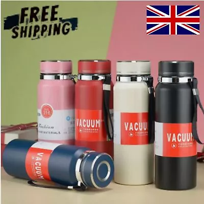 Stainless Steel Water Bottle Double Wall Vacuum Insulated Sports Gym Metal Flask • £16.49