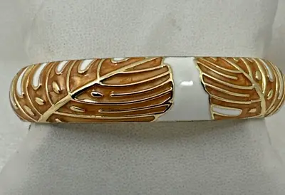 $14.99 • Buy Copper And White Enamel Leaf Design ~ 1/2  Wide ~ Spring Bangle Bracelet
