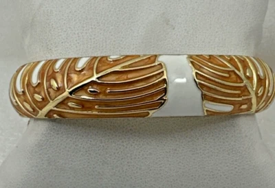 $14.99 • Buy Copper And White Enamel Leaf Design ~ 1/2  Wide ~ Spring Bangle Bracelet