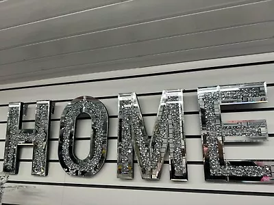 *NEW HOME* Silver Crushed Crystal Diamond Mirror Letters Wall Hung Bling Gift • £49.99