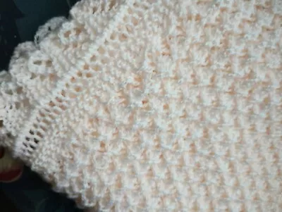 Beautiful Hand Knitted Heirloom Baby Shawl In Pastel Peach.  • £15