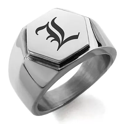 Stainless Steel Old English Monogram Letter L Mens Hexagon Crest Signet Ring • $15