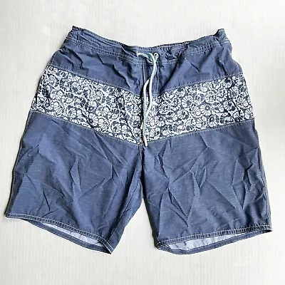 Johnnie-O Swim Shorts Trunks Mens XL Blue Floral Brief Drawstring Surf Beach Zip • $22.95