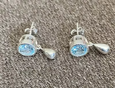 Natural Blue Topaz Earrings In 925 Sterling Silver • $45