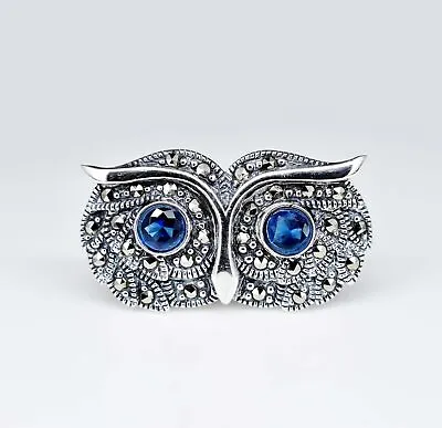 Natural Blue Sapphire 9.40 Gm Owl Symbol 925 Sterling Silver Fashion Ring Sz 8.8 • $87.74