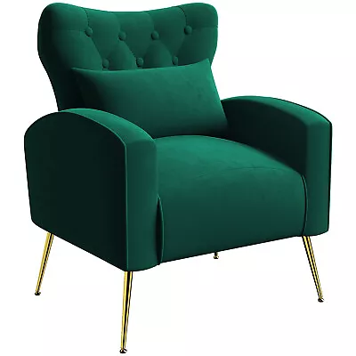 Upholstered Wingback Chair Stylish Velvet Accent Chair Comfy Tufted Sofa Chair • $159.49