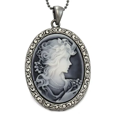 Vintage Antique Style Grey Raise Cameo Necklace Pendant • $10.99