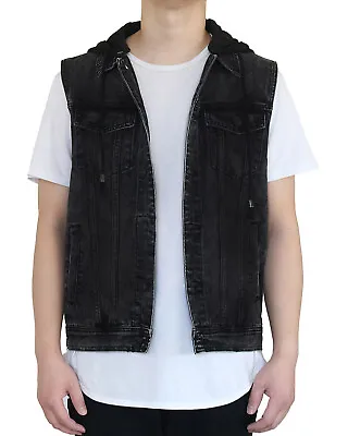 Men's Distressed Denim Hoodie Vest S-5xl 4 Colors *fast Ship • $32.99