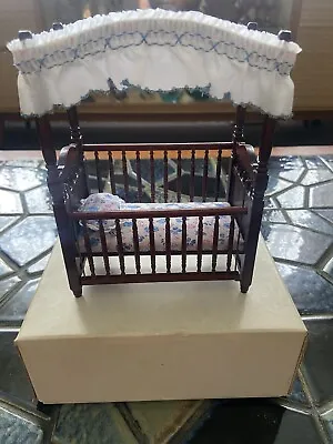 Dolls House Mahogany Wood Canopy Cot Crib Miniature 1:12 Nursery Baby Furniture • $40