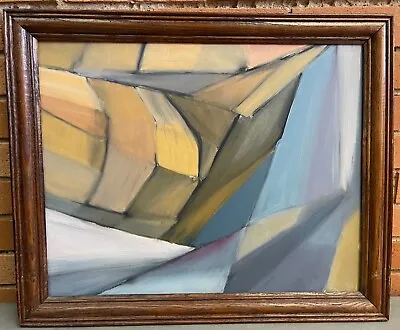 Vintage 60s 70s Abstract Shapes Oil Painting Mid Century Modern Art Wall Hanging • $225