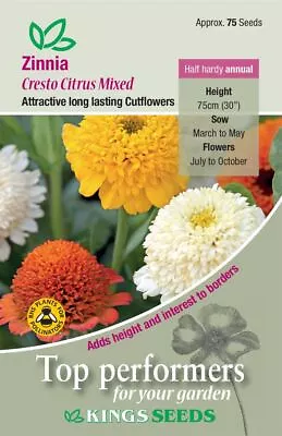 Kings Seeds - Flower - Zinnia Cresto Citrus Mixed • £3.50