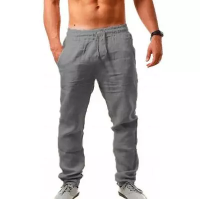 Men's Casual Linen Pants Urban Straight Leg Trousers Thin Pencil Jogger Hip Hop • $19.87