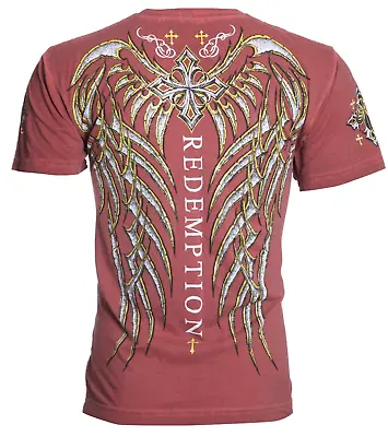 Archaic Affliction Men's T-Shirt Short Sleeve SPINE WINGS Biker Red M-3XL • $23.95