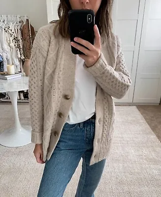 J Crew Womens Wool Cable-Knit V-Neck Long Sleeve Cardigan Sweater Beige XXS • $95