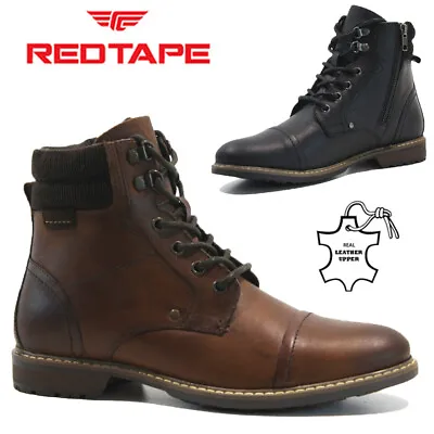 Mens New Leather Boots Biker Military Army Ankle Casual Formal Combat Shoes Size • £39.95