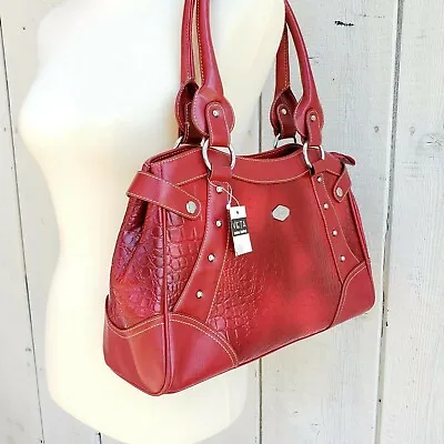 NWT Vieta Red Crocodile Faux Leather Handbag Womens Purse Fashion Bag • $35