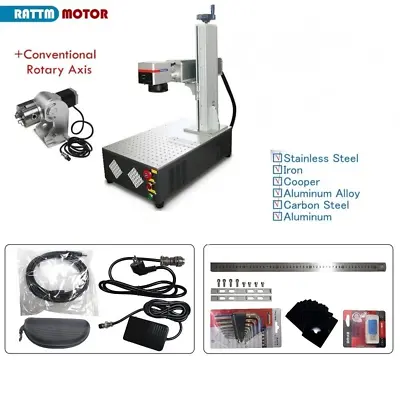 30W Raycus Fiber Laser Marking Machine With Rotary Axis For Metal Engraving • $2290